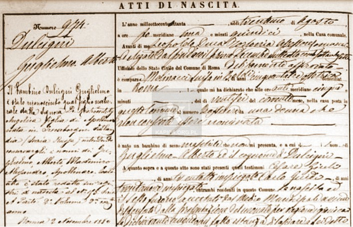 akt urodzenia Wilhelm Kostrowicki (Guillaume Apollinaire)