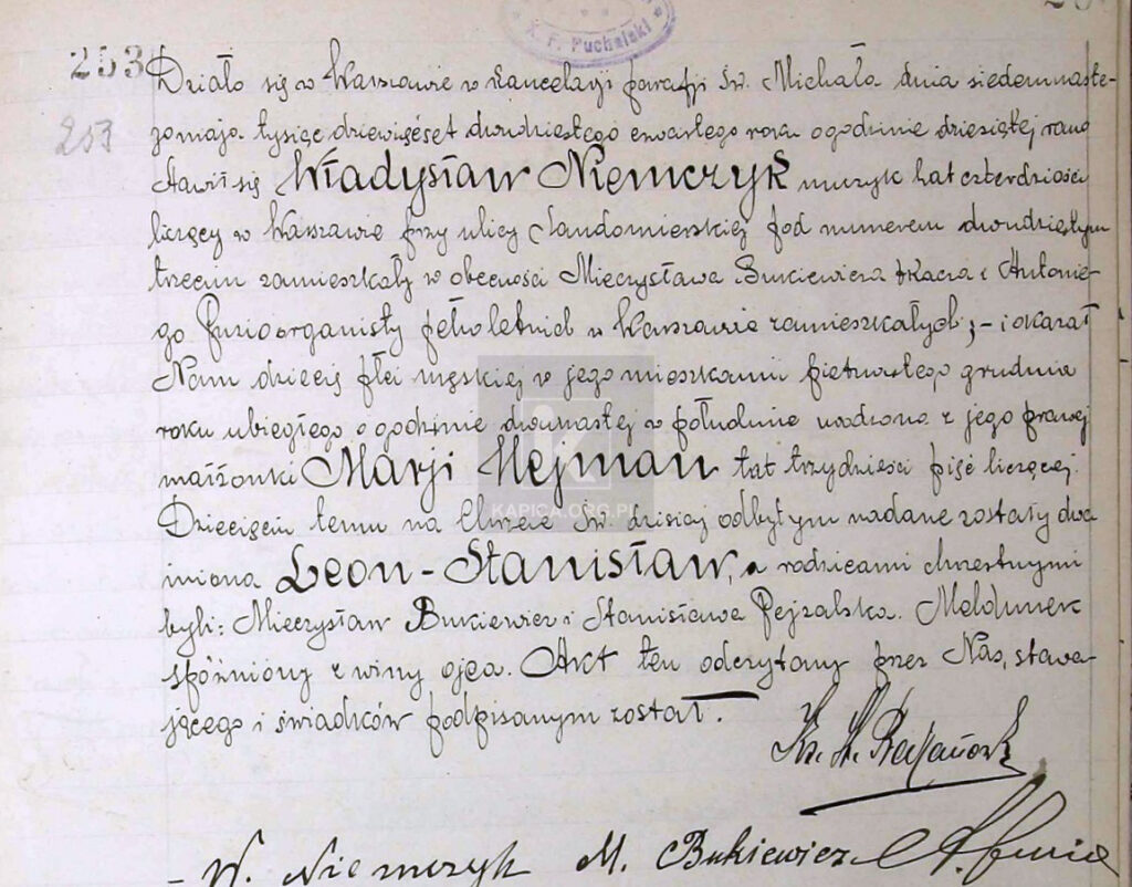 akt urodzenia Leon Niemczyk